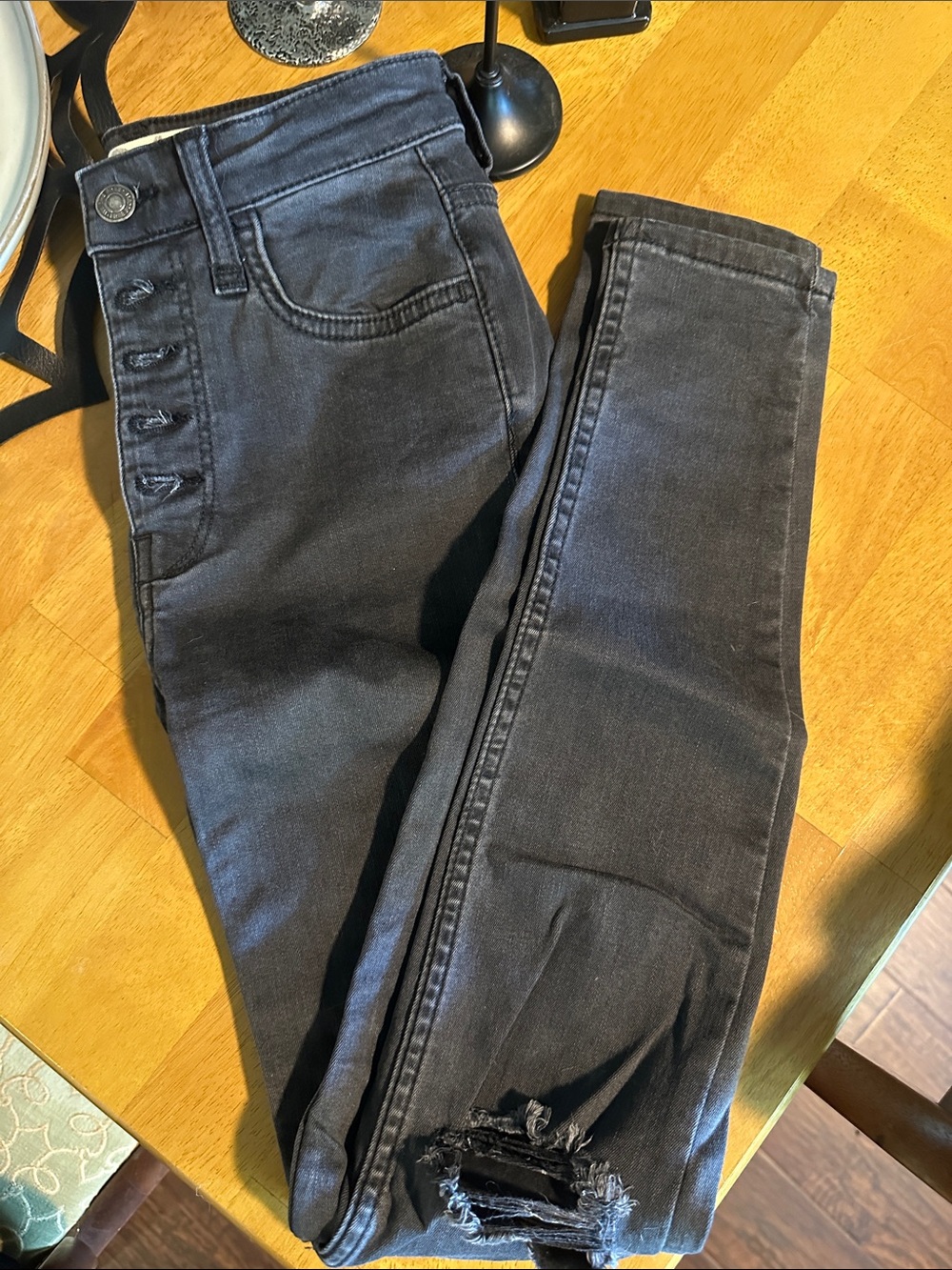 Free People Washed Black High-Rise Button-Fly Skinny Jeans